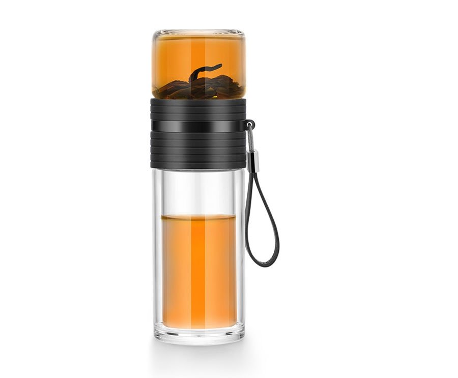 Double Wall Glass Tea Tumbler with Infuser/Storage 238 ml (8oz)