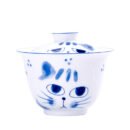 Blue & White Porcelain Cat Gaiwan, Hand Painted 120ml