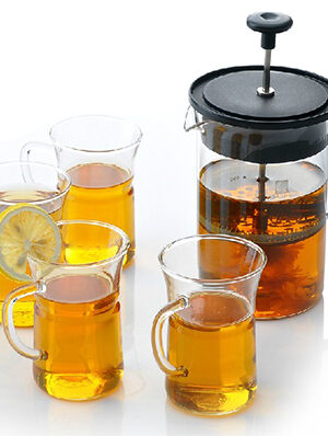 Tea Maker Set with Press & 4 Design Tea Cups