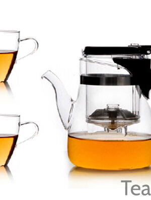 Glass Tea Infuser Set with 2 Cups & Smart Button (600 ml / 20.3 oz)