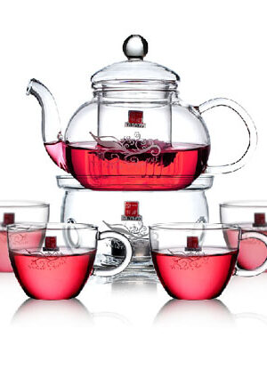 Teapot Warmer Set - Glass Tea Set with 4 Small Tea Cups (600 ml)
