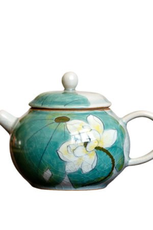 Hand-Painted Porcelain ‘Lotus Pond’ Teapot, Crackle Glaze 150ml