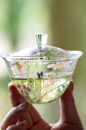 Artistic Glass Gaiwan, Flower & Butterfly Artwork 150ml