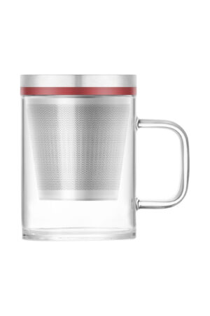 Glass Tea Infuser Mug with Strainer and Lid, China Red 350ml
