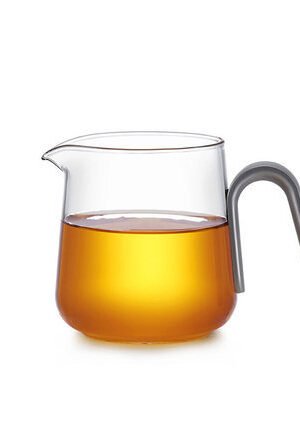 Glass Tea Gong Dao Bei / Cha Hai with Matt Silver Handle 300ml
