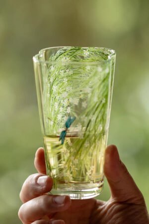 Artistic Glass Gongfu Tea Cup, Spring Dragonfly Artwork 160ml