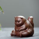 Thinking Cat Tea Pet, Yixing Purple Clay Cat Figurine