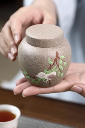 Duan Ni Clay Yixing Tea Caddy with Pomegranate Painting
