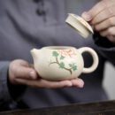 Peony Xishi Yixing Teapot & Tea Cup - White Jade Duanni Clay 250ml